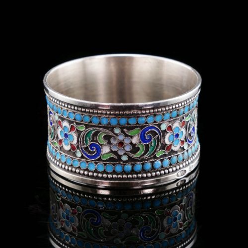 fig 4. Antique Imperial Russian Solid Silver Cloisonne Enamel Napkin Ring - c1910