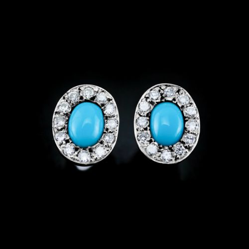 









A Pair of 9k White Gold Turquoise and Cluster Diamond Earrings