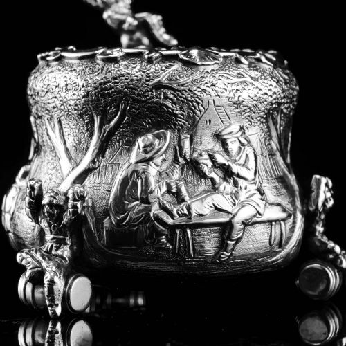 fig 3. Rare Antique Victorian Solid Silver 'Teniers Pattern' Salt Cellars - F B Thomas & Co 1882