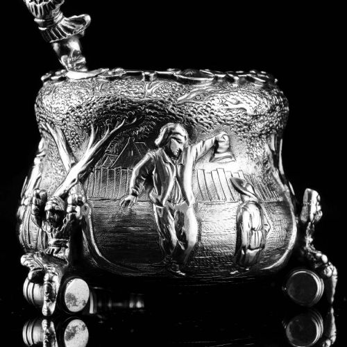 fig 4. Rare Antique Victorian Solid Silver 'Teniers Pattern' Salt Cellars - F B Thomas & Co 1882