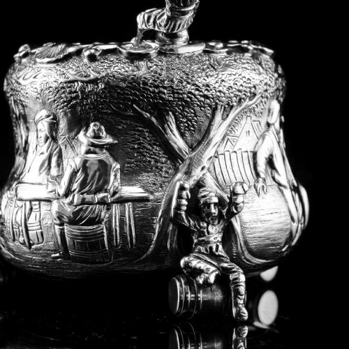 fig 5. Rare Antique Victorian Solid Silver 'Teniers Pattern' Salt Cellars - F B Thomas & Co 1882