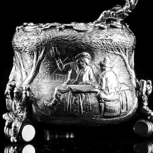 fig 6. Rare Antique Victorian Solid Silver 'Teniers Pattern' Salt Cellars - F B Thomas & Co 1882