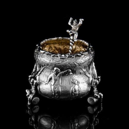 fig 7. Rare Antique Victorian Solid Silver 'Teniers Pattern' Salt Cellars - F B Thomas & Co 1882