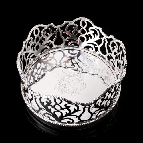 Rare & Large Antique Solid Silver Wine Coaster/bottle Holder with Silver Base - Robert Garrard C.1840