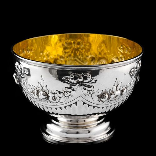 Antique Solid Silver Bowl with Victorian Decorations - Charles Stuart Harris 1895