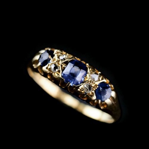 fig 1. Antique Victorian 18K Gold Sapphire & Diamond Ring - Birmingham 1857