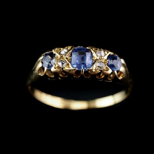 fig 3. Antique Victorian 18K Gold Sapphire & Diamond Ring - Birmingham 1857
