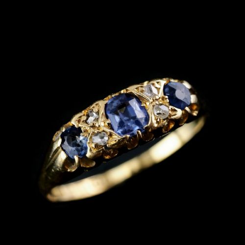 fig 4. Antique Victorian 18K Gold Sapphire & Diamond Ring - Birmingham 1857