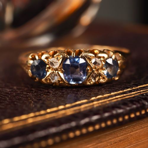 fig 5. Antique Victorian 18K Gold Sapphire & Diamond Ring - Birmingham 1857