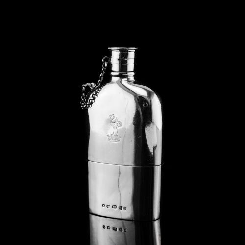 fig 1. A Rare Victorian Solid Silver Hip Flask with Cup & Chain - Alfred Taylor 1862