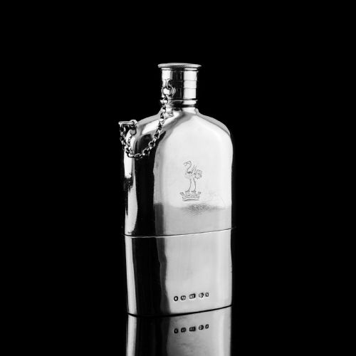 fig 2. A Rare Victorian Solid Silver Hip Flask with Cup & Chain - Alfred Taylor 1862