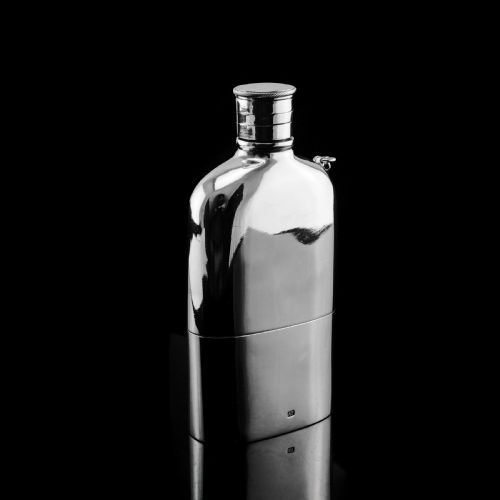fig 3. A Rare Victorian Solid Silver Hip Flask with Cup & Chain - Alfred Taylor 1862