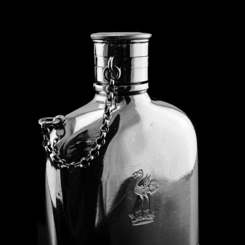 fig 4. A Rare Victorian Solid Silver Hip Flask with Cup & Chain - Alfred Taylor 1862