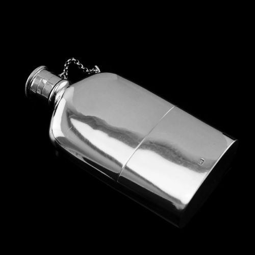 fig 5. A Rare Victorian Solid Silver Hip Flask with Cup & Chain - Alfred Taylor 1862