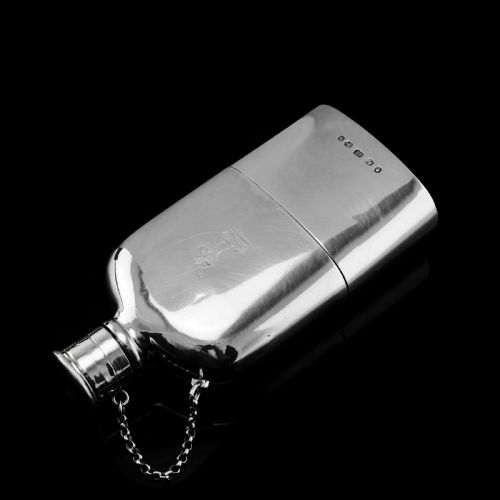 fig 6. A Rare Victorian Solid Silver Hip Flask with Cup & Chain - Alfred Taylor 1862