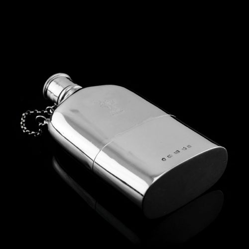 fig 7. A Rare Victorian Solid Silver Hip Flask with Cup & Chain - Alfred Taylor 1862