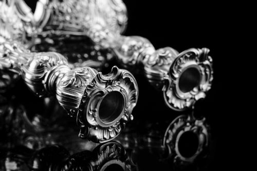 fig 6. Magnificent Antique Solid Silver Pair of Rococo Candlesticks - 1890