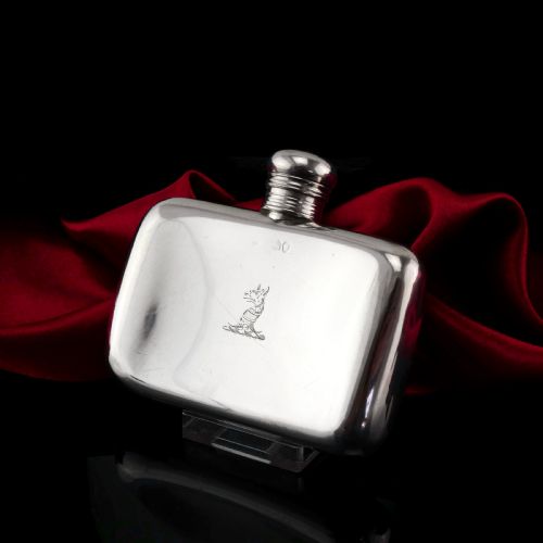 Antique Victorian Solid Silver Curved Hip Flask - London 1864