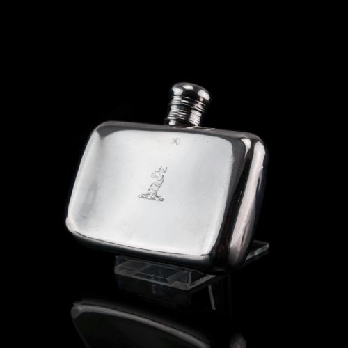 fig 1. Antique Victorian Solid Silver Curved Hip Flask - London 1864