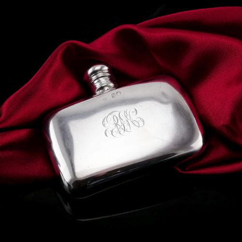 fig 3. Antique Victorian Solid Silver Curved Hip Flask - London 1864