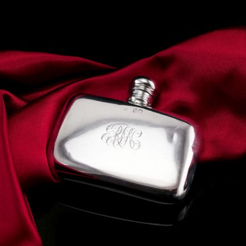 fig 4. Antique Victorian Solid Silver Curved Hip Flask - London 1864