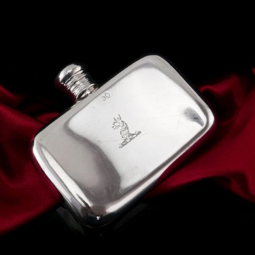 fig 5. Antique Victorian Solid Silver Curved Hip Flask - London 1864