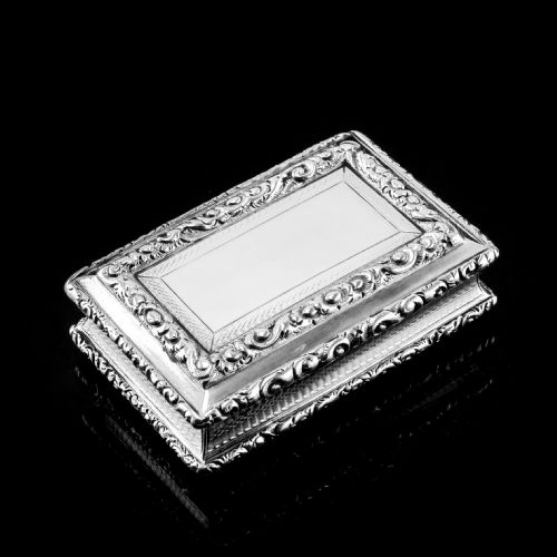 fig 3. Antique Georgian Solid Silver Snuff Box with Beautiful Floral Border - Nathaniel Mills 1833