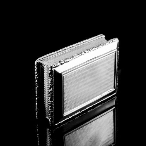 fig 4. Antique Georgian Solid Silver Snuff Box with Beautiful Floral Border - Nathaniel Mills 1833