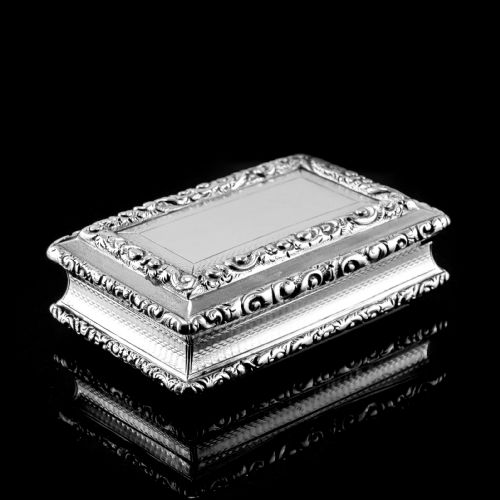 fig 5. Antique Georgian Solid Silver Snuff Box with Beautiful Floral Border - Nathaniel Mills 1833