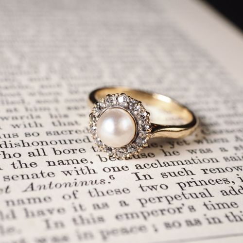 fig 1. Antique Victorian 18K Gold Pearl & Diamond Cluster Ring - c.1890