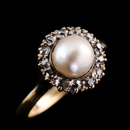 fig 2. Antique Victorian 18K Gold Pearl & Diamond Cluster Ring - c.1890