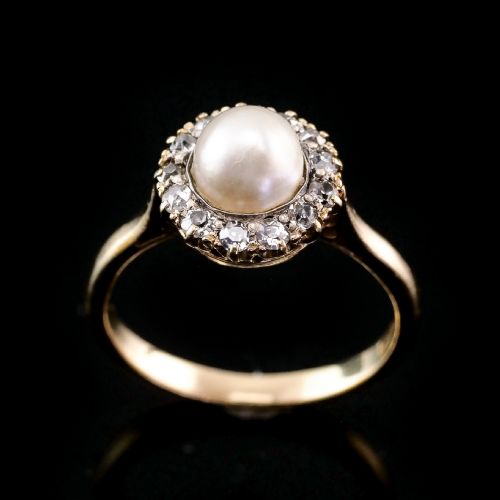 fig 5. Antique Victorian 18K Gold Pearl & Diamond Cluster Ring - c.1890