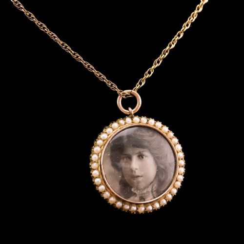 fig 5. Antique Victorian 15K Gold Photo Locket Pendant with Cluster Seed Pearl Border - c.1890s