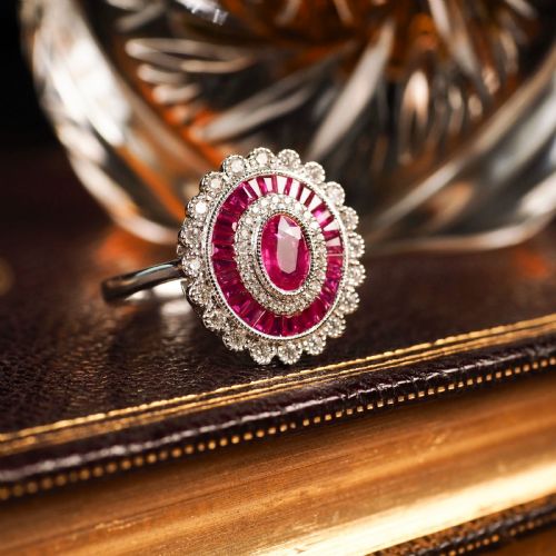 fig 2. Ruby & Diamond 18K White Gold Cluster Target / Flower Ring