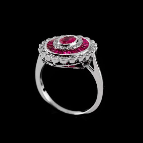 fig 3. Ruby & Diamond 18K White Gold Cluster Target / Flower Ring
