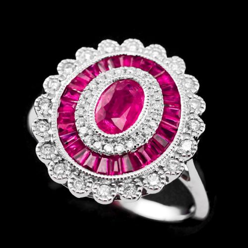 fig 5. Ruby & Diamond 18K White Gold Cluster Target / Flower Ring