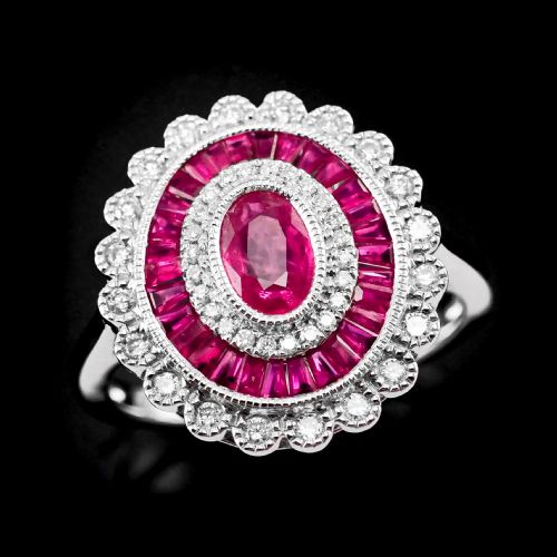 fig 6. Ruby & Diamond 18K White Gold Cluster Target / Flower Ring