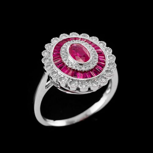 fig 7. Ruby & Diamond 18K White Gold Cluster Target / Flower Ring