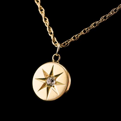 Antique Victorian Diamond Necklace 18k Gold Star Pendant & Chain C.1900