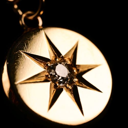 fig 1. Antique Victorian Diamond Necklace 18K Gold Star Pendant & Chain c.1900