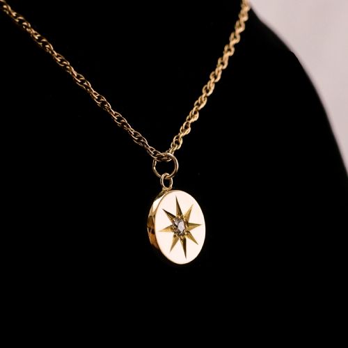 fig 2. Antique Victorian Diamond Necklace 18K Gold Star Pendant & Chain c.1900