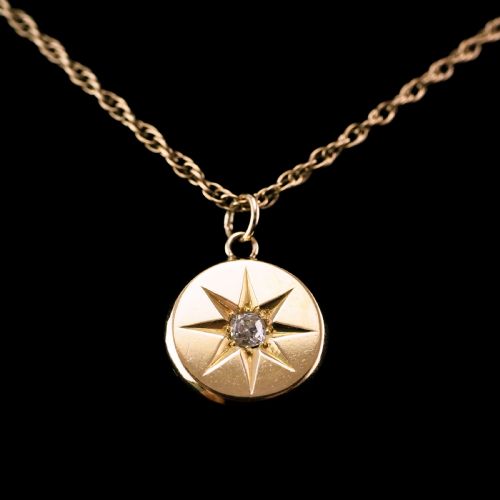 fig 3. Antique Victorian Diamond Necklace 18K Gold Star Pendant & Chain c.1900