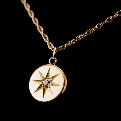 fig 4. Antique Victorian Diamond Necklace 18K Gold Star Pendant & Chain c.1900