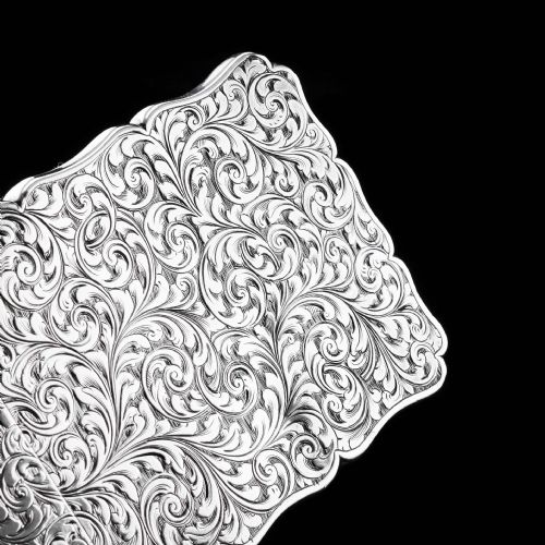 fig 1. Antique Solid Silver Card Case Beautifully Hand Engraved Acanthus Motif - Edward Smith 1862