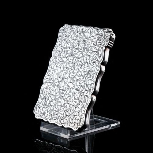 fig 2. Antique Solid Silver Card Case Beautifully Hand Engraved Acanthus Motif - Edward Smith 1862