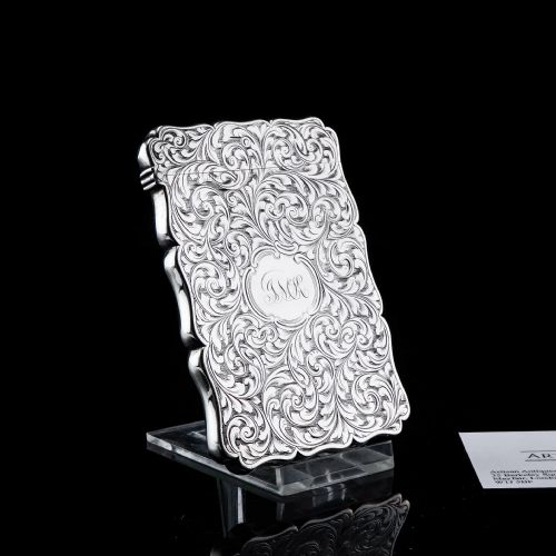 fig 3. Antique Solid Silver Card Case Beautifully Hand Engraved Acanthus Motif - Edward Smith 1862