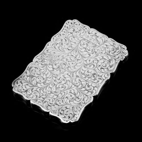 fig 4. Antique Solid Silver Card Case Beautifully Hand Engraved Acanthus Motif - Edward Smith 1862