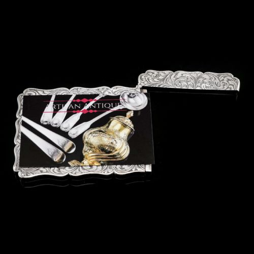 fig 5. Antique Solid Silver Card Case Beautifully Hand Engraved Acanthus Motif - Edward Smith 1862