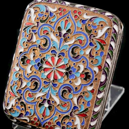 fig 4. Antique Imperial Russian Solid Silver Cloisonne Enamel Purse/Case - Zverev Nikolay Nikolayevich c.1900
