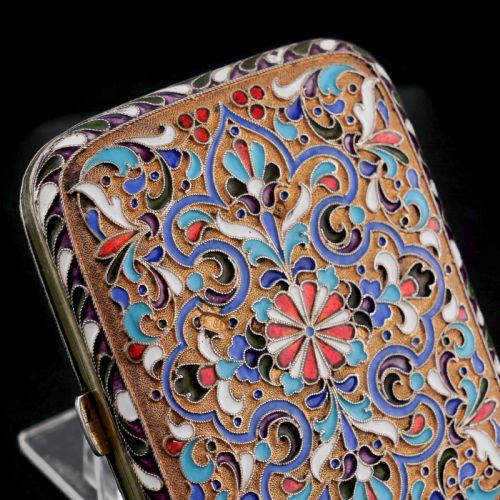 fig 5. Antique Imperial Russian Solid Silver Cloisonne Enamel Purse/Case - Zverev Nikolay Nikolayevich c.1900